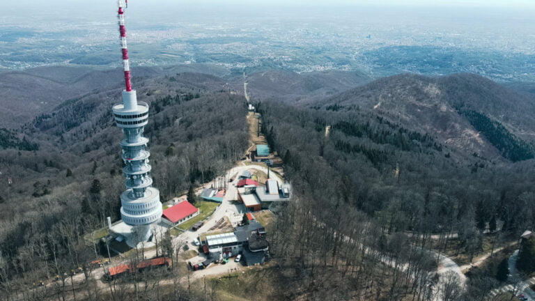 drone view from the top of sljeme peak